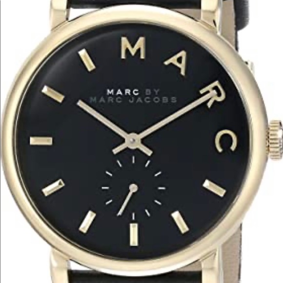 Marc Jacobs Watch, gold trim, black leather band. - Picture 2 of 2
